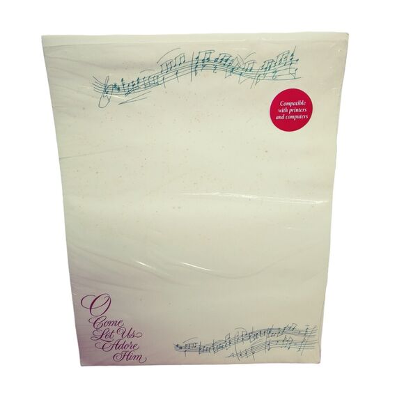 Vintage Christmas Letterhead Stationery O Come Let Us Adore Him Music Notes 90s - Picture 14 of 16